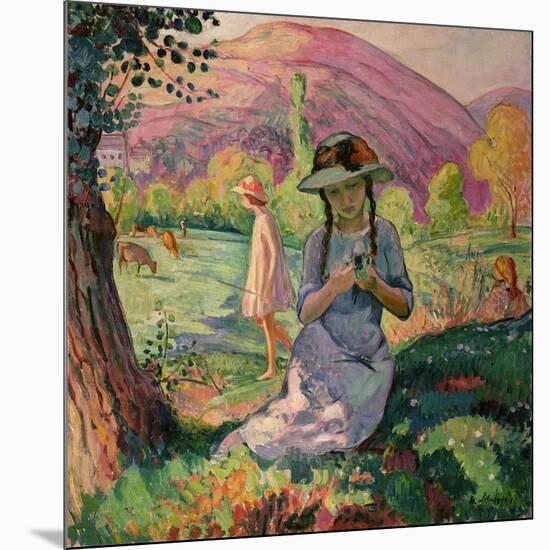 Young Girl Picking Flowers, 1910-Henri Lebasque-Mounted Giclee Print