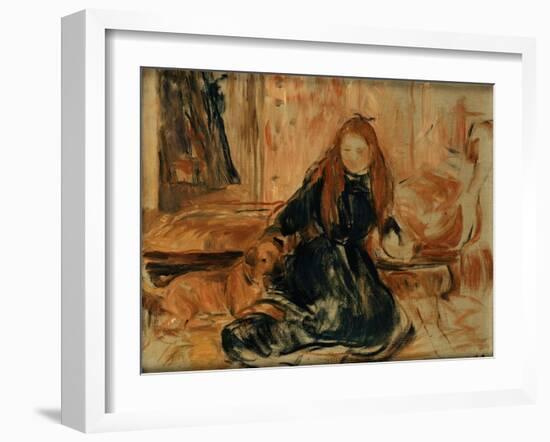 Young Girl Playing with a Dog-Berthe Morisot-Framed Giclee Print