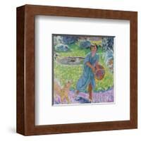 Young Girl Playing with her Dog-Pierre Bonnard-Framed Premium Giclee Print