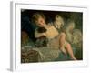 Young Girl Playing with Puppy and Kitten While Lying on Bed-null-Framed Photographic Print