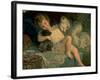 Young Girl Playing with Puppy and Kitten While Lying on Bed-null-Framed Photographic Print