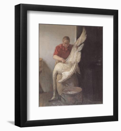 Young Girl Plucking Feathers-Anna Kirstine Ancher-Framed Premium Giclee Print