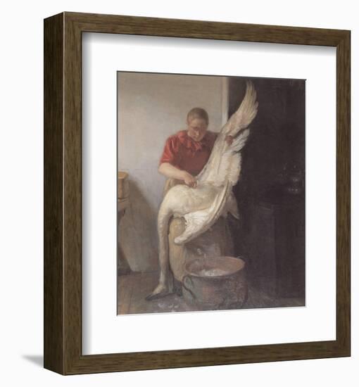 Young Girl Plucking Feathers-Anna Kirstine Ancher-Framed Premium Giclee Print