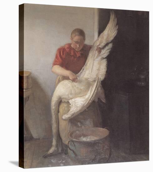 Young Girl Plucking Feathers-Anna Kirstine Ancher-Stretched Canvas