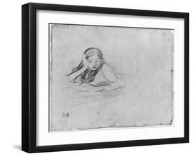 Young Girl Reading, 1889 (Black Lead on Paper)-Berthe Morisot-Framed Giclee Print