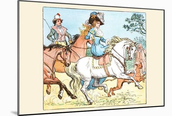 Young Girl Rides a White Horse Followed by a Suitor-Randolph Caldecott-Mounted Art Print