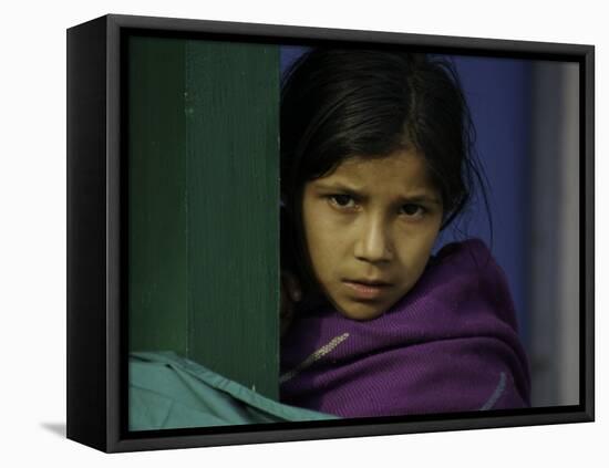 Young Girl's Face, Nepal-David D'angelo-Framed Stretched Canvas
