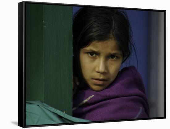 Young Girl's Face, Nepal-David D'angelo-Framed Stretched Canvas