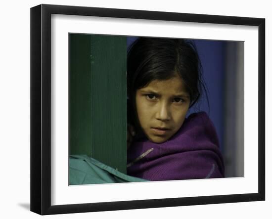 Young Girl's Face, Nepal-David D'angelo-Framed Premium Photographic Print