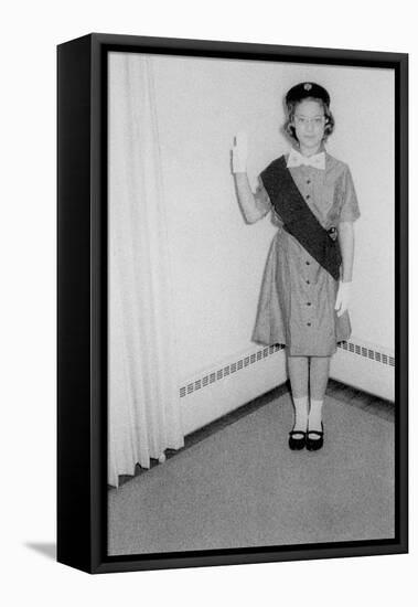 Young Girl Scout Makes Oath and Pledge, Ca. 1963-null-Framed Stretched Canvas