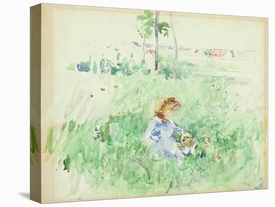 Young Girl Seated on the Lawn, 1882 (W/C on Paper)-Berthe Morisot-Stretched Canvas