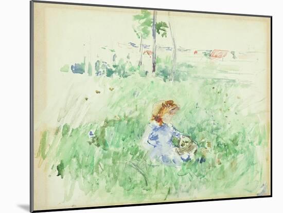 Young Girl Seated on the Lawn, 1882 (W/C on Paper)-Berthe Morisot-Mounted Giclee Print