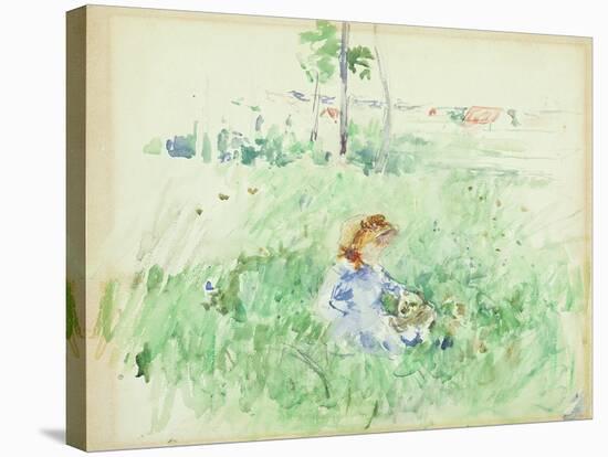 Young Girl Seated on the Lawn, 1882 (W/C on Paper)-Berthe Morisot-Stretched Canvas