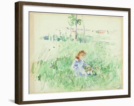 Young Girl Seated on the Lawn, 1882 (W/C on Paper)-Berthe Morisot-Framed Giclee Print