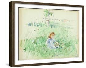 Young Girl Seated on the Lawn, 1882 (W/C on Paper)-Berthe Morisot-Framed Giclee Print