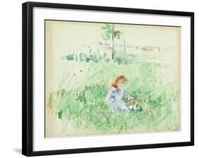 Young Girl Seated on the Lawn, 1882 (W/C on Paper)-Berthe Morisot-Framed Giclee Print