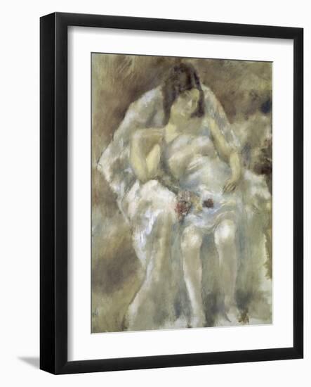 Young Girl Seated with Flowers-Jules Pascin-Framed Giclee Print