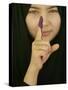 Young Girl Shows Her Inked Finger, Even Though She Was Too Young to Vote, in Karbala, Iraq-null-Stretched Canvas
