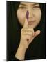 Young Girl Shows Her Inked Finger, Even Though She Was Too Young to Vote, in Karbala, Iraq-null-Mounted Photographic Print