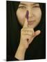 Young Girl Shows Her Inked Finger, Even Though She Was Too Young to Vote, in Karbala, Iraq-null-Mounted Photographic Print