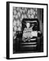 Young Girl Sits with Her Two Cats in a Leather Chair, Ca. 1960-null-Framed Photographic Print