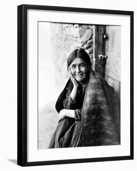 Young Girl Smiling-Edward S^ Curtis-Framed Giclee Print