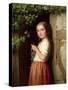 Young Girl Standing in a Doorway Knitting, 1863-Johann Georg Meyer von Bremen-Stretched Canvas