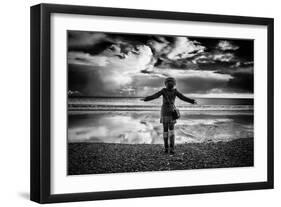 Young Girl Standing on a Beach-Rory Garforth-Framed Photographic Print