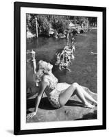 Young Girl Sunbathing at the Venetian Pool-Allan Grant-Framed Photographic Print