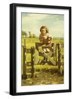 Young Girl Swinging on a Gate-John George Brown-Framed Giclee Print
