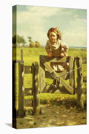Young Girl Swinging on a Gate-John George Brown-Stretched Canvas