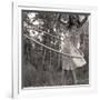 Young Girl Twirling Hula Hoop Outdoors In Sepia For Vintage Look-CherylCasey-Framed Art Print