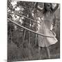 Young Girl Twirling Hula Hoop Outdoors In Sepia For Vintage Look-CherylCasey-Mounted Art Print