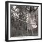 Young Girl Twirling Hula Hoop Outdoors In Sepia For Vintage Look-CherylCasey-Framed Art Print