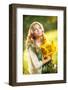 Young Girl Wearing Romanian Traditional Blouse Holding Sunflowers Outdoor Shot. Fairy Tale-iancucristi-Framed Photographic Print