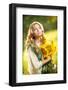 Young Girl Wearing Romanian Traditional Blouse Holding Sunflowers Outdoor Shot. Fairy Tale-iancucristi-Framed Photographic Print