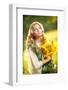 Young Girl Wearing Romanian Traditional Blouse Holding Sunflowers Outdoor Shot. Fairy Tale-iancucristi-Framed Photographic Print