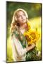 Young Girl Wearing Romanian Traditional Blouse Holding Sunflowers Outdoor Shot. Fairy Tale-iancucristi-Mounted Photographic Print