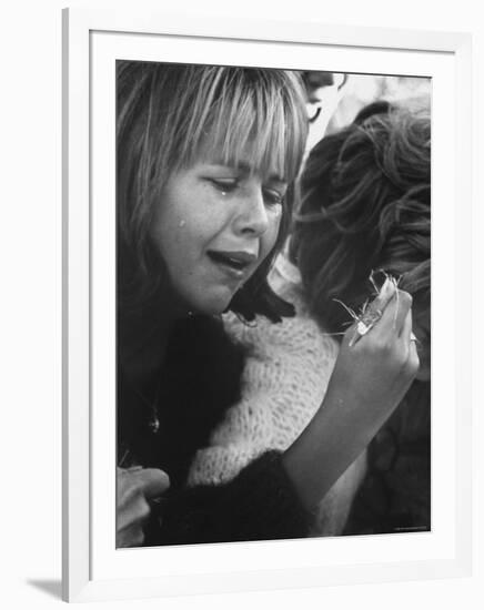 Young Girl Weeping, The Beatles' Fan Clutches Tuft of Grass on Which Ringo Had Walked On-Bill Ray-Framed Photographic Print