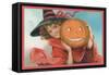 Young Girl Witch with Jack O'Lantern-null-Framed Stretched Canvas