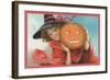 Young Girl Witch with Jack O'Lantern-null-Framed Art Print