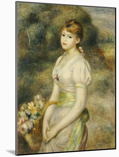 Young Girl with a Basket of Flowers-Pierre-Auguste Renoir-Mounted Giclee Print