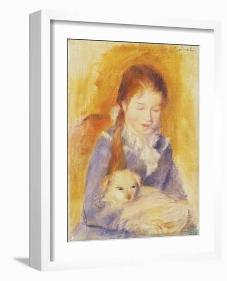 Young Girl with a Dog, C.1875-Pierre-Auguste Renoir-Framed Giclee Print