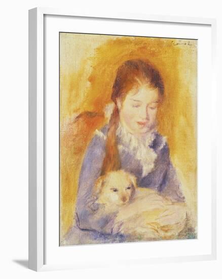 Young Girl with a Dog, C.1875-Pierre-Auguste Renoir-Framed Giclee Print