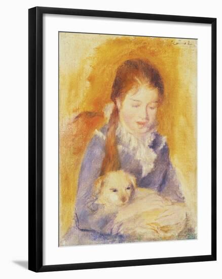 Young Girl with a Dog, C.1875-Pierre-Auguste Renoir-Framed Giclee Print