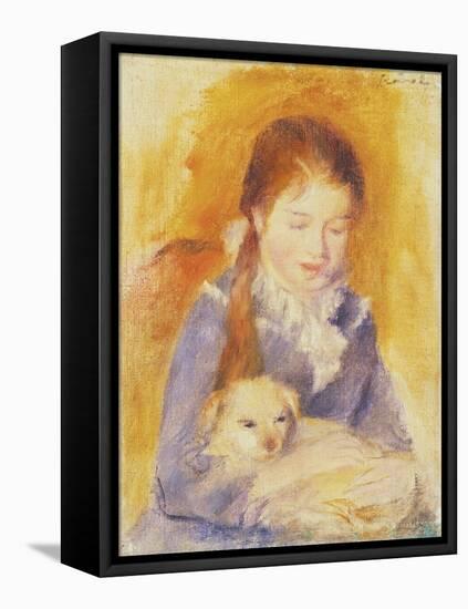 Young Girl with a Dog, C.1875-Pierre-Auguste Renoir-Framed Stretched Canvas