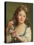 Young Girl with a Garland of Roses-Antoine Vestier-Stretched Canvas