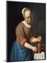 Young Girl with a Pestle and Mortar-Gabriel Metsu-Mounted Giclee Print