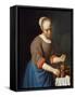 Young Girl with a Pestle and Mortar-Gabriel Metsu-Framed Stretched Canvas