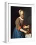 Young Girl with a Pestle and Mortar-Gabriel Metsu-Framed Giclee Print